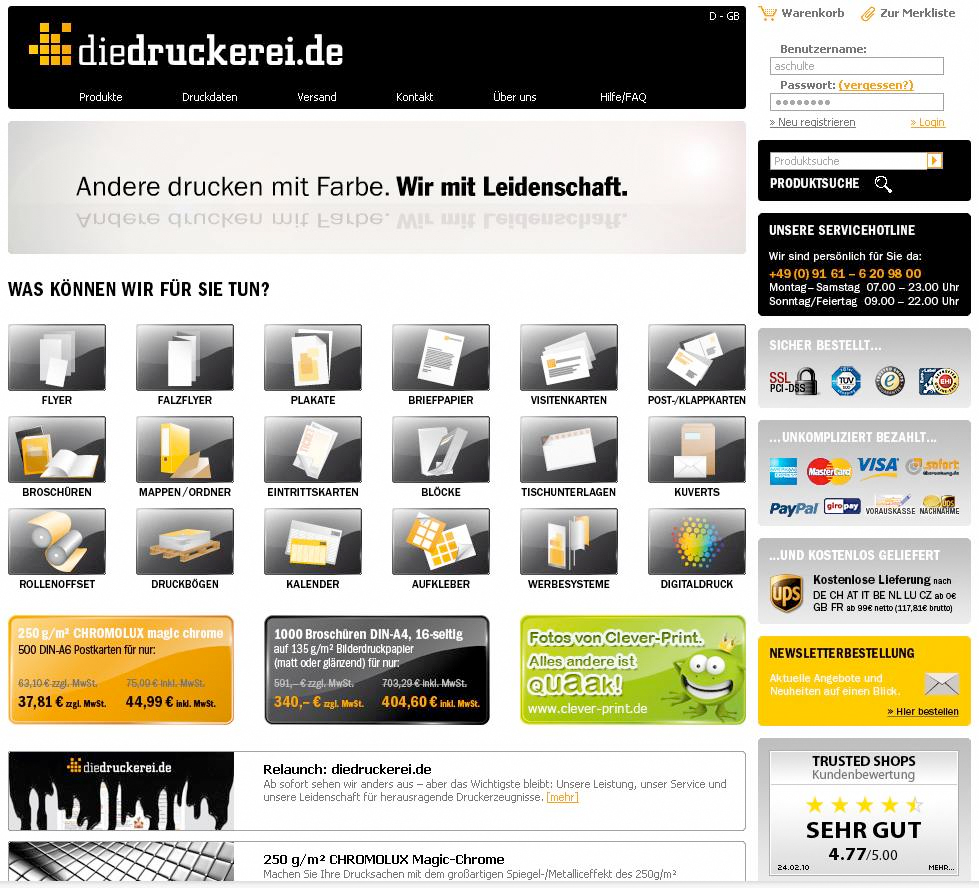 Neues Aussehen, neue Inhalte, neue Produkte: Der neue Onlineshop von diedruckerei.de